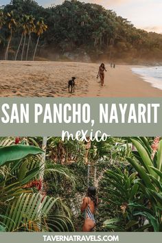 a woman and her dog on the beach in san francisco, nayarit mexico