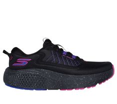 Comfort and running technology combine in Skechers GO RUN Supersonic Max AT. This running design features a lightweight athletic mesh upper with lightweight ULTRA GO cushioning, a Goga Max technology insole, and a Hyper Arc carbon infused forefoot winglet plate. | Skechers Women's GO RUN Supersonic Max AT Sneaker | Medium Width | Skechers Max Cushioning design for exceptional comfort and support | Lightweight Skechers Move Foam insole for added comfort | Lightweight, responsive ULTRA GO cushioning | Crafted with 100% vegan materials | Multicolored durable mesh upper with a lace-up front | All terrain flexible traction outsole | 2-inch heel height | Weight: 8.6 oz in a women's size 7 | Offset: 6mm | Skechers and GO RUN Supersonic Black Moisture-wicking Activewear For Marathon, Black Moisture-wicking Activewear, Athleisure Mesh Trail Running Shoes With Arch Support, Sporty Mesh Trail Running Shoes With Gel Cushioning, Sporty Trail Running Shoes With Gel Cushioning And Mesh, Mesh Sneakers With Gel Cushioning For Trail Running, Black Sneakers With Gel Cushioning For Workout, Black Workout Sneakers With Gel Cushioning, Mesh Trail Running Shoes For Workout