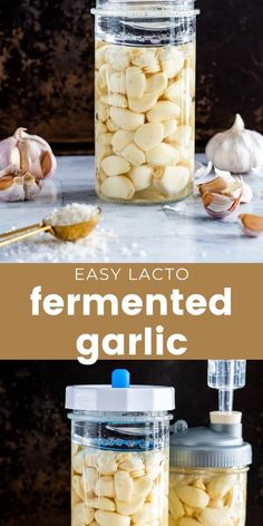 two jars filled with fermented garlic on top of a table