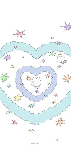 a drawing of a heart with stars in the middle and an angel on it's side