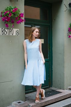 "Flowy linen summer dress is cut in a flattering loose fit silhouette with full circle drop waist skirt. This easy to wear sleeveless linen dress with pockets is designed for comfort and fun. It doesn't have fastening, so You just slip on and ready to go. You can wear this dress with belt and flats for a day in the city, or with sneakers and straw hat for picnic in the park or beach.  In the second picture you can find size table and choose your size, if you are not sure which size to choose, or Relaxed Fit A-line Linen Dress, Summer Linen A-line Sleeveless Dress, Summer A-line Linen Dress For Vacation, Linen Dresses With Side Pockets, Linen A-line Sundress For Day Out, A-line Linen Sundress For Day Out, Summer Linen Dress With Side Pockets, Summer Linen A-line Dress, Summer Linen A-line Sundress