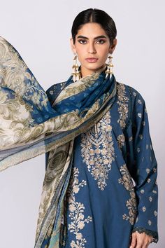 Khaadi BSL23107 Blue Spring Summer Lawn Vol 1 Original brand suit fabric and photography lite diffrance in actual print. Summer Lawn, Blue Spring, Suit Fabric, Blue Springs, Lawn, Spring Summer, Photography, Fabric, Blue