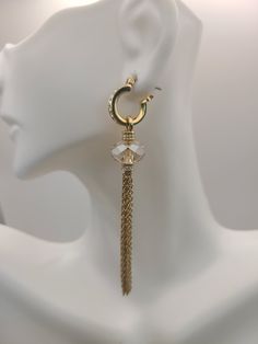 "Gold tone long tassel with peach color crystal drop earrings, inside has no marking but a red stone. Measure 3\" long" Engraved Initials, Bow Earrings, Crystal Drop Earrings, Peach Color, Crystal Drop, Red Stone, Color Crystal, Sacramento, Crystal Earrings