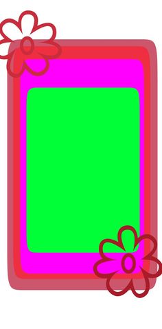 a pink and green square with a flower on the bottom, in front of a white background