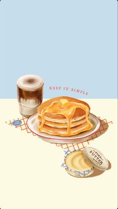 a painting of pancakes and a cup of coffee