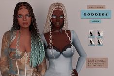 two black women standing next to each other in front of a white background with the words goddess on it