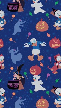 a blue background with halloween characters and pumpkins