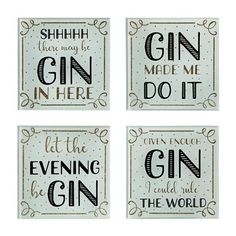 four coasters with the words gin in them