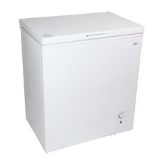 a white chest freezer on a white background