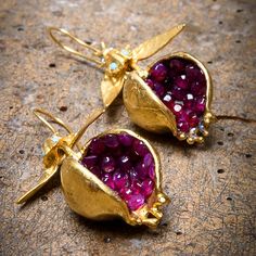 Hantverk Diy, Pomegranate Earrings, Pomegranate Jewelry, Pomegranate Design, Bracelets Design, Turkish Jewelry, Statement Drop Earrings, Granada, Druzy Ring