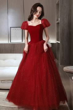 Red Ball Gown For Christmas, Red Sweetheart Neckline Dress For Debutante Ball, Red Dress For Debutante Ball, Fitted Tulle Ball Gown With Short Sleeves, Red Dress For Prom Season, Red Dress For Debutante Ball And Prom Season, Fitted Sleeveless Christmas Ball Gown, Red Fitted Christmas Ball Gown, Red Tulle Evening Dress With Sweetheart Neckline