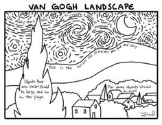 van gogh landscape coloring page for kids