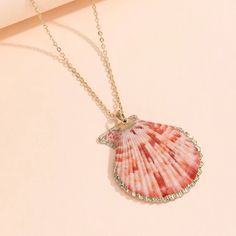 This Unique Piece Is A Wonderful Addition To Your Wardrobe And Your Style; Sure To Get Lots Of Compliments! Gshmhy00y0006fs Summer Ocean-inspired Shell-shaped Necklace, Ocean-inspired Gold Shell Necklace, Beachy Gold Shell-shaped Necklace, Pink Shell Ocean-inspired Jewelry, Pink Shell Necklace, Aries Necklace, Sea Shell Necklace, Silhouette Necklace, Abstract Pendant