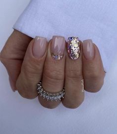 Accent Sparkle Nails, Glitter Short Nails, Nail Art Paillette, Hello Nails, Her Nails, Nails Only, Pretty Nail Art, Dipped Nails