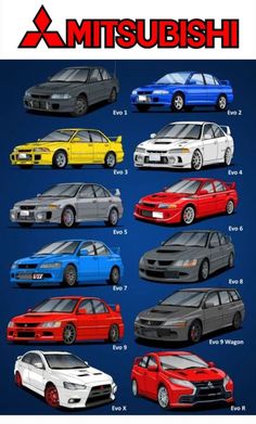 an image of some cars that are in different colors and sizes, with the words x'masubish written on them