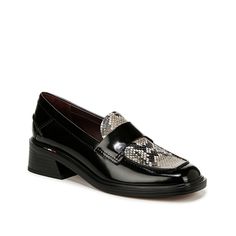 Franco Sarto-Gabriella Loafer Enjoy stylish versatility wearing the Gabriella loafer from Franco Sarto. Classic, menswear-inspired silhouette with feminine accents elevates the chic allure of this slip-on. It's crafted with responsibly sourced leather and Usda BioPreferred materials for sustainable style. A stacked block heel rounds out the elegant look. Snake Black, Heel Loafers, Block Heel Loafers, Bridal Wedding Shoes, Womens Reebok, Trending Sneakers, Fall Shoes, Menswear Inspired, Heeled Loafers