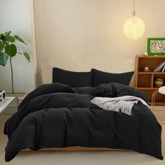 PRICES MAY VARY. 【High Material】: Our black queen comforter is made of high quality cotton with soft ultra microfiber inner fill. Super soft, Durable, Breathable, and machine washable; 【3Pcs Black Queen Size Comforter Sets】 : 1 x queen comforter ( 90" x 90") + 2 x standard pillowcases ( 20" x 26"). 【Solid Black Color Design】: Black bedding comforter sets design to return to simplicity, not only make you feel more relax and comfortable life, but also well match any kinds of decoration styles. Sim All Black Bedding, Comforter Sets Black, Black Comforter Sets, Green Comforter Sets, Bedding Comforter Sets, Full Size Comforter Sets, Black Bed Set, Full Size Comforter, Queen Size Comforter Sets