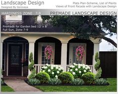 an advertisement for landscape design with flowers in front of a house