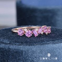 Pink Sapphire Ring Rose Gold Half Eternity Wedding Band Women - Etsy Pink Stone Wedding Band, Pink Sapphire Ring Rose Gold, Sapphire Ring Rose Gold, Pink Sapphire Wedding Band, Pink Sapphire Band, Band Ideas, Wedding Band Women, Custom Wedding Band, Half Eternity Wedding Band