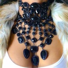 Rhinestone Statement Necklace, Rhinestone Choker Necklace, Crystal Bead Necklace, Rhinestone Choker, Beaded Collar, Choker Collar, Black Necklace, Black Rhinestone, Rhinestone Necklace