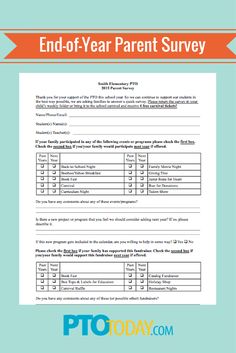 the end - of - year parent survey form is shown in this image with text