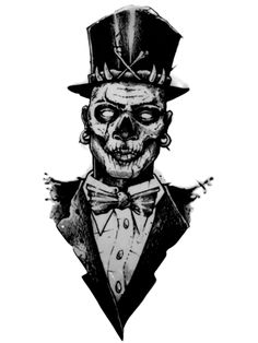 a drawing of a skeleton wearing a top hat and bow tie