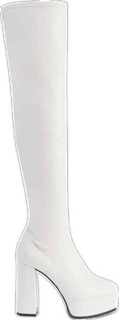 Elegant White Knee-high Boots, Elegant White Knee-high Heeled Boots, White Square Toe Platform Boots, Chic White Knee-high Heeled Boots, Elegant White Knee-high Boots With Pointed Toe, White Knee-high Formal Boots, Chic White Knee-high Boots With Round Toe, White Knee-high Boots With Reinforced Heel, White Leather High Heel Knee-high Boots