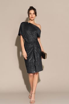 Shimmer and shine in this short sleeve sequined party dress. The asymmetric off-shoulder design creates a trendy and bold look. The bodycon silhouette hugs your curves beautifully, making you feel confident and elegant. Perfect for parties and special occasions, this dress will make you the center of attention.Material : 90%Polyester+10%ElastaneElasticity : MediumSku : CL2463A23*Package : 1*DressCare instructions:Do Not Bleach.Separate dark colors.Iron Low Heat. Elegant Off-shoulder Sequin Mini Dress, Elegant Off-shoulder Mini Dress With Sequins, Asymmetrical Neckline Bodycon Dress For Evening Parties, Asymmetrical Neckline Bodycon Dress For Party, Glamorous Short Sleeve Sequin Party Dress, Glamorous Short Sleeve Sequin Dress For Party, One Shoulder Bodycon Dress For Evening Night Out, Glamorous One-shoulder Bodycon Holiday Dress, Glamorous Asymmetrical Neckline Cocktail Bodycon Dress