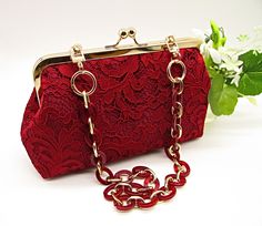 Burgundy Lace Clutch with Gold Frame, Lace Clutch Purse, Clutch Bag, Lace Clutch with Chain Link, Wedding Clutch, Evening Clutch Bag by TheHeartLabel on Etsy Satin Noir, Burgundy Lace, Burgundy And Gold