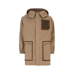 Luxury Beige Gabardine Outerwear, Designer Beige Gabardine Outerwear, Fendi Jacket, Fendi Logo Design, Fendi Store, Fendi Logo, Jacket Parka, Hooded Parka, Parka Jacket