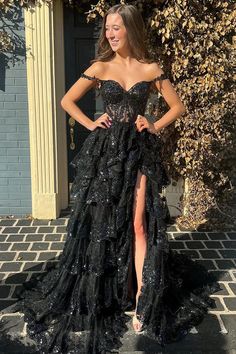 Dark Blue Prom Dresses, Sequin Long Dress, Tiered Prom Dress, Blue Corset, Lace Prom Dress, A Line Prom Dresses, Lace Evening Dresses