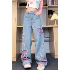 Product Show： Butterfly Jeans, Cowboy Pants, Winter Jeans, Y2k Denim, 90s Aesthetic, Aesthetic Look, Long Sleeve Maxi, Denim Trousers, Types Of Dresses