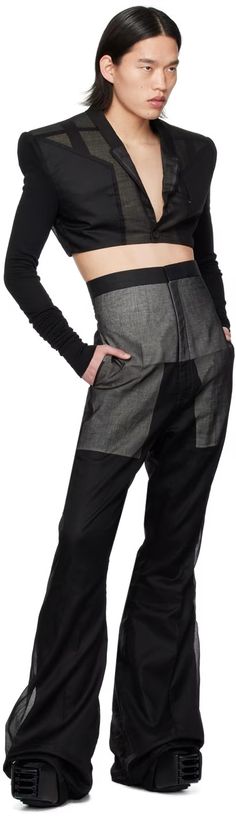 Black Cobra Micro Blazer by Rick Owens on Sale Modern Cropped Bottoms For Work, Jersey Blazer, Slim Fit Trousers, Press Release, Rick Owens, Horn, Buffalo, High Rise, Organic Cotton