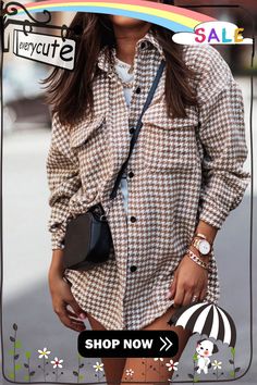 Khaki Buttoned Turn Down Collar Plaid Print Jacket Print Jacket, Plaid Print, Winter Jackets, Fall Winter, Plaid, Turn Ons, Collar