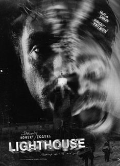 the movie poster for lighthouse is shown in black and white, with blurry images