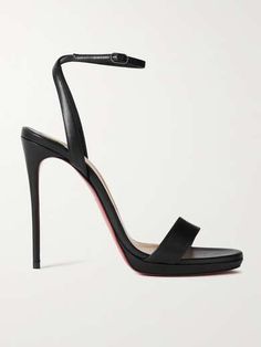 CHRISTIAN LOUBOUTIN Loubi Queen 120 leather sandals | NET-A-PORTER Ankle Strap Heels With Leather Sole, Evening Leather Sandals With Heel Loop, Evening Leather Sandals With Ankle Strap, Leather Ankle Strap Evening Sandals, Sleek Leather Sandals With Heel Strap, Sleek Sandals With Removable Insole, Sleek Leather Sandals With Heel Loop, Luxury Synthetic Sandals With Heel Strap, Sleek Leather Sandals With Padded Heel