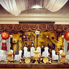 an elaborately decorated stage set up for a party