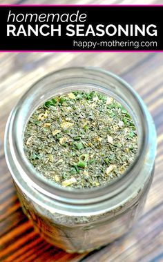 homemade ranch seasoning in a mason jar on a wooden table with text overlay