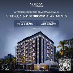 an advertisement for a hotel with the words, apartment price for comfortable living studio 1 & 2 bedroom apartments