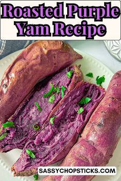 roasted purple yam recipe on a white plate