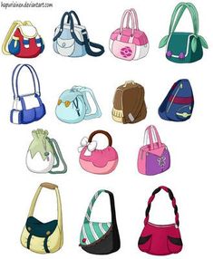 a bunch of purses that are all different colors and sizes, with the same design on them