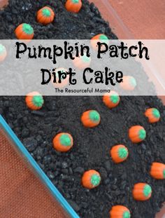 pumpkin patch dirt cake in a plastic container