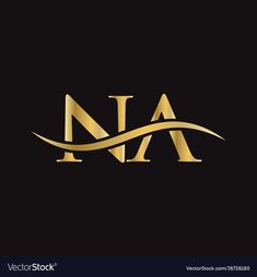 the letter na in gold color on a black background