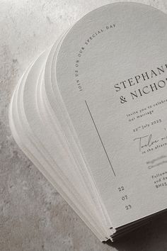 Arched off white wedding invite. Modern White Wedding Invitation, Wedding White Invitation, Architects Wedding Invitation, Arch Card Design, Classy Wedding Stationary, Professional Invitation Card Design, Wedding Invite Minimalist, Arch Invitation Design, Wedding Invitation Arch