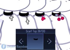 an animated image of some people wearing white shirts and black pants with red pom - poms on their collars