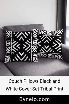 Couch Pillows Black and White Cover Set Tribal Print African Interior Design, African Interior, Heart Pillows, Black And White Pillows, White Cover, Cushion Pillow, Couch Pillows, Luxury Living Room, Vintage Home Decor