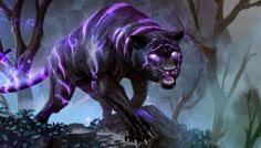 a painting of a purple tiger in the woods