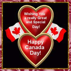 two hearts with the canadian flag and text wishing you a really great and special day