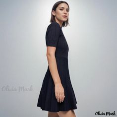 Olivia Mark - Chic and Sophisticated High Neck Long Sleeve Jacquard Knit Skater Mini Dress - Black Elegant Black Crew Neck Mini Dress, Black High Neck Mini Dress In Elastane, Casual Fitted Jacquard Knit Dress, Fitted Jacquard Knit Knee-length Dress, Black High-neck Elastane Mini Dress, Dress With High Neck, Skater Mini Dress, Dress With Sleeves, Beaded Collar