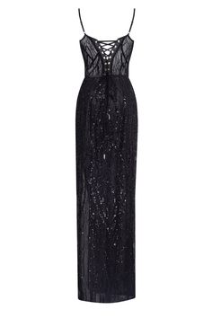 Buy Astonishing sequined maxi gown on spaghetti straps at Milla Dresses. Wide size range from XXS to XXL. FREE shipping across the USA. Return in 30 days. Black Sequin Formal Dress, Black Maxi Gown, Milla Dresses, Transparent Heart, Puffy Skirt, Sequins Fabric, Dress Weights, Embellished Maxi Dress, Sleeves Style